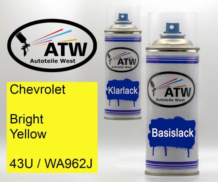 Chevrolet, Bright Yellow, 43U / WA962J: 400ml Sprühdose + 400ml Klarlack - Set, von ATW Autoteile West.